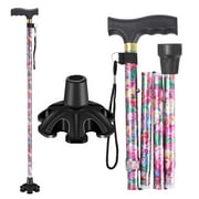 Walking Cane ATMTV Cane for Woman | Mobility & Daily Living Aids | 5-Level Height Adjustable Walking Stick | Comfortable Plastic T-Handle Portable Folding Cane with Replace Tip Green Sakura Pink