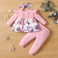thumbnail image 2 of Odeerbi 3M-2Y Toddler Girls Cotton Outfits Floral Long Sleeve Peplum Tops Pants Two-piece Set Casual Loungewear Toddler Girls Clothes, 2 of 9