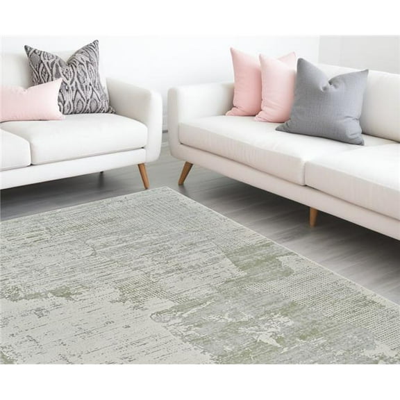 8' X 11' Beige and Green Abstract Distressed Area Rug
