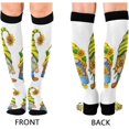 thumbnail image 2 of FREEAMG High Elasticity Compression Socks, High Knee Socks Adult Universal Leisure Relieve Fatigue,Watercolor Gnome in Hat with Sunflower Travel Daily with Running (2 Pair), 2 of 7