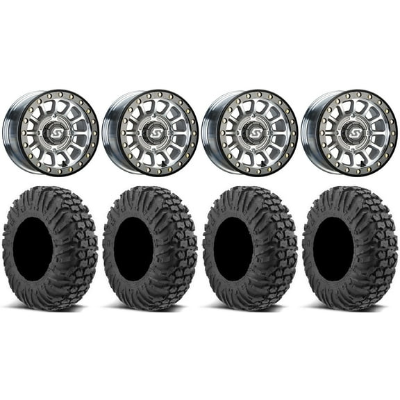 Sedona Sano Bdlk 15x6 Wheels Ct 34" MotoVator Tires Can-Am Maverick X3 / Honda Pioneer 1000 / Talon