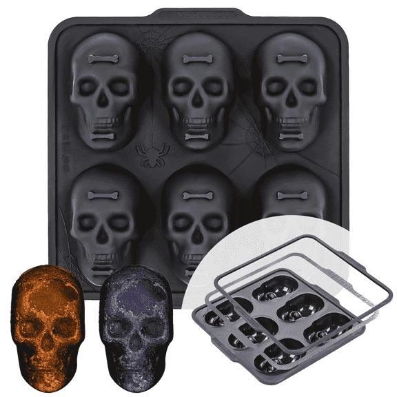 CAKETIME Metal Reinforced Silicone Skull Cake Pan Baking Pan for Halloween