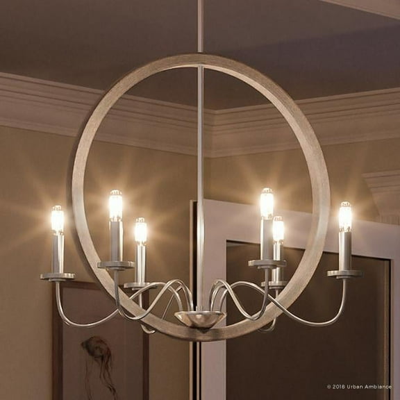 Urban Ambiance Luxury Farmhouse Chandelier, Size: 24-3/4"H x 22"W, with Urban Industrial Style Elements, Brushed Nickel Finish, UHP2375