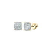 Macey Worldwide Jewelry 10k Yellow Gold Mens Diamond Square Earrings 1/2 Ctw