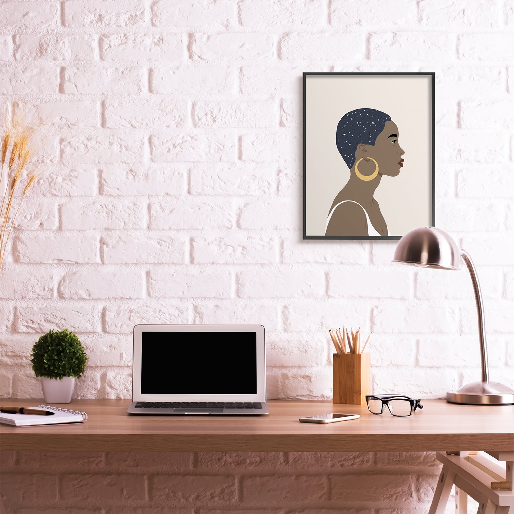 Stupell Industries Night Sky Constellation Hairstyle Glam Female Portrait Novelty Painting Black Framed Art Print Wall Art, 24 x 30