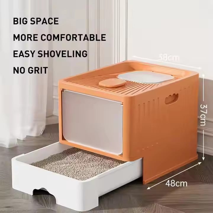 Cat Litter Box with UV, Enclosed Plastic Cat Litter Box with Handy Litter Scoop, Top Exit Anti-Splashing Cat Toilet, Drawer Type Cat Toilet
