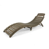 Tycie Outdoor Acacia Wood Foldable Chaise Lounge, Gray