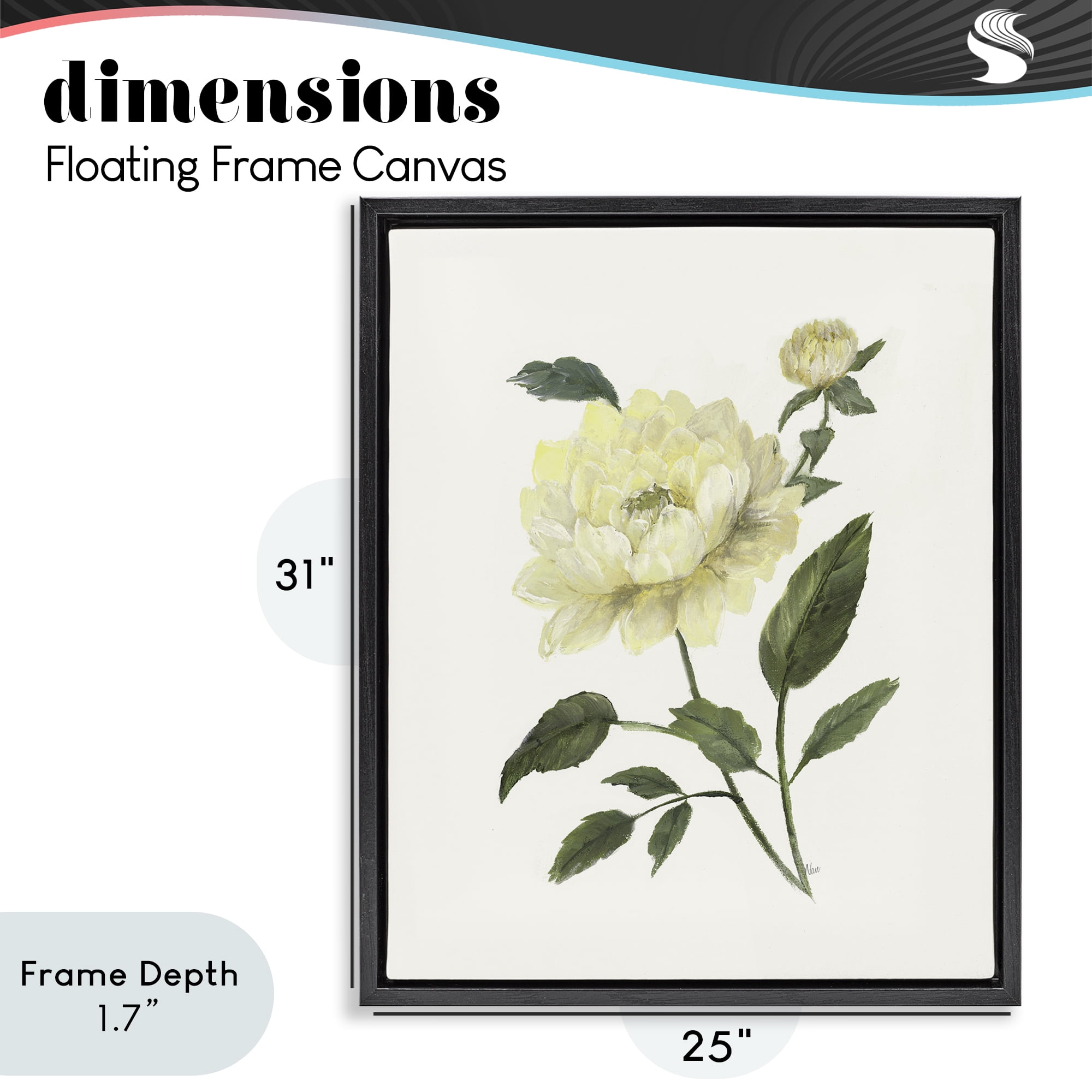 Stupell Industries Cream Garden Peony with Buds Black Framed Floater Canvas Wall Art, design by Nan