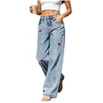 thumbnail image 5 of Zormilly Wide Leg Jeans for Women Elastic High Waisted Stretchy Fashion Jeans with Pockets Printed Straight Leg Jeans, 2XS-L, 5 of 7