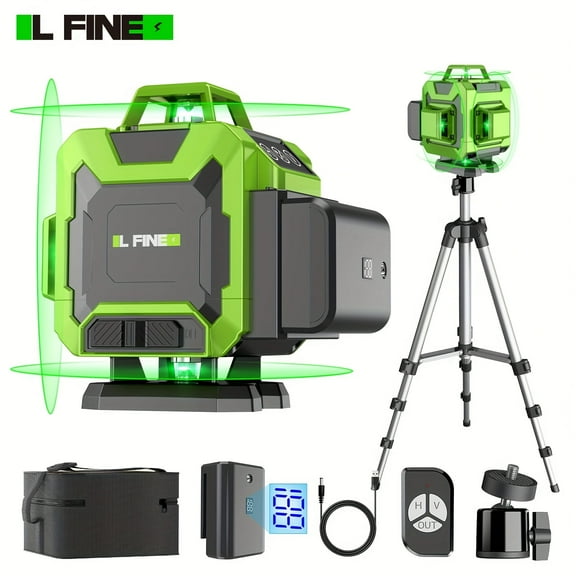 LFINE Tripod  Model 360-Degree Self-Leveling Green Laser Level with pulse mode for leveling, aligning, building, and picture hanging.
