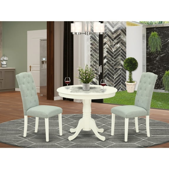 Modern 3 Piece Dining Set - Round Table & 2 Parsons Chairs - 36 Inch - City Chic Design