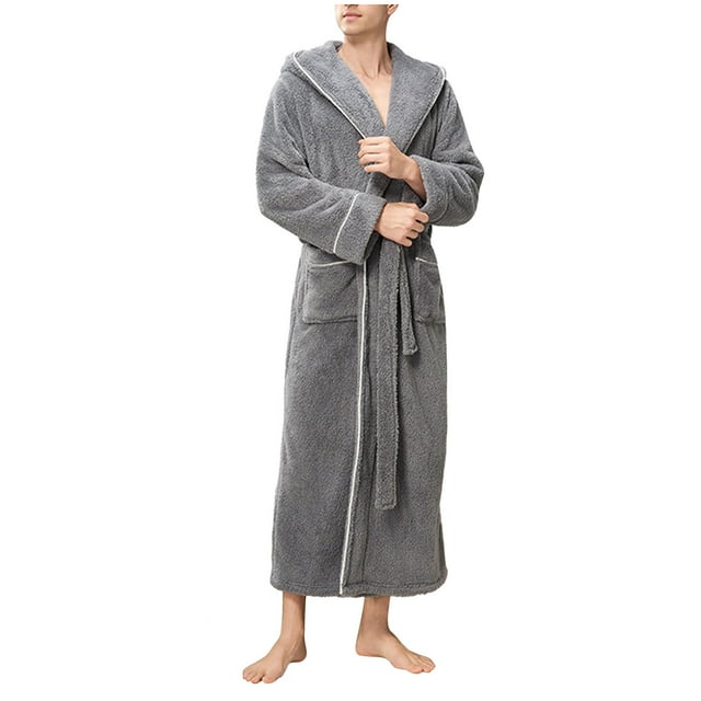 Men’s Hooded Cotton Robe – Lightweight Plush Bathrobe with Pockets & Belt (Breathable Full-Length Spa Loungewear)