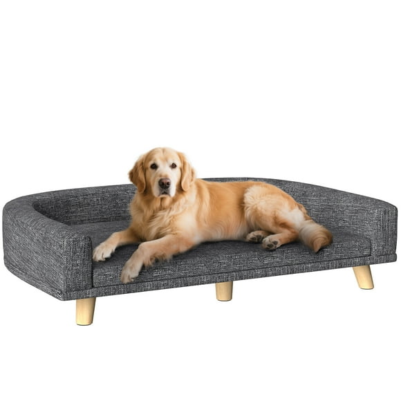 PawHut Dog Sofa with Washable Cover, Anti-slip Foot Pads, Dark Grey