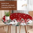 thumbnail image 4 of Red Christmas Round Tablecloth, Fitted Table Cover with Elastic for 36"-44" Round Tables, Snowman Snowflake Xmas Tree Winter Table Cloth Outdoor Indoor Dinning Party Waterproof Tablecloths, 4 of 7