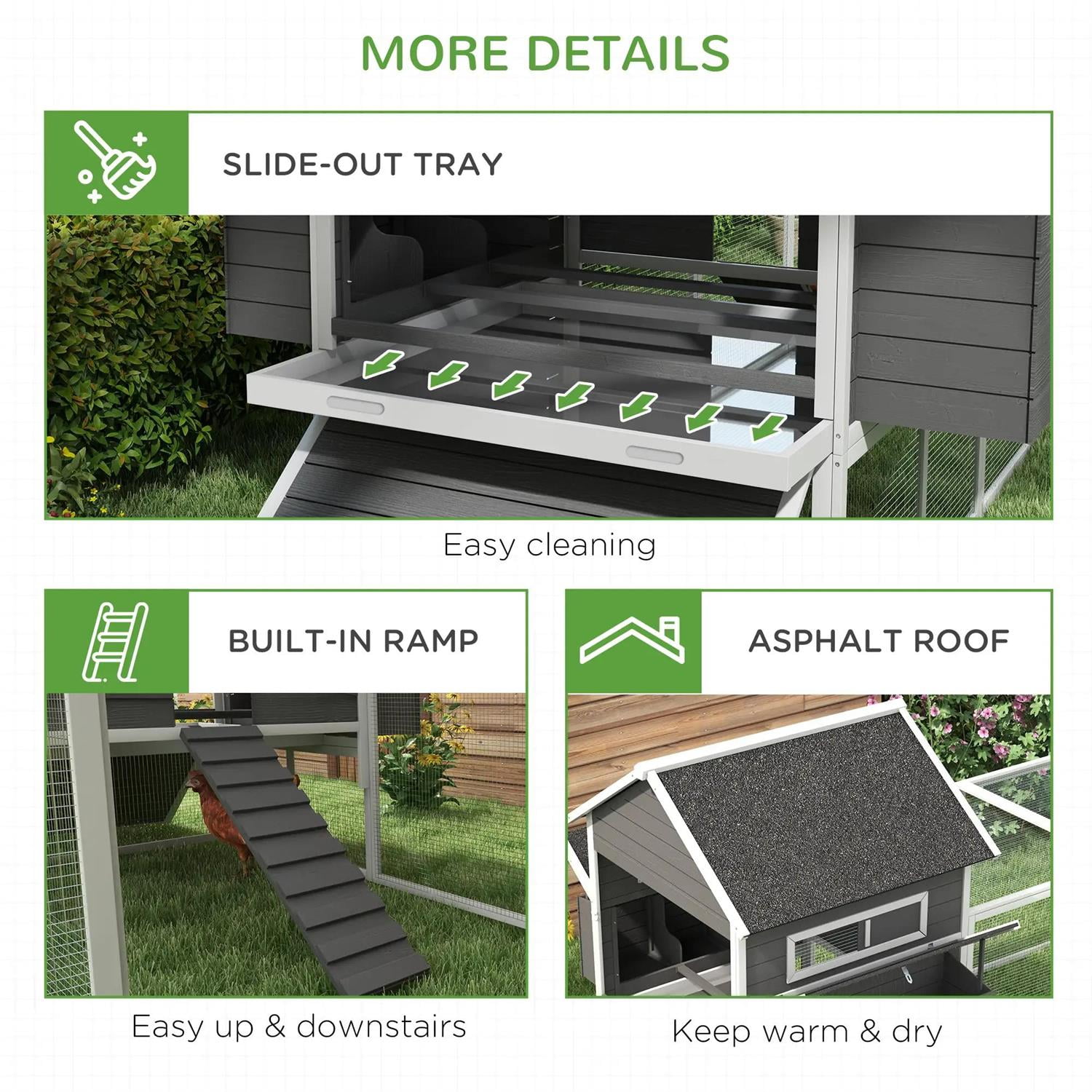 Pefilos 137" Large Chicken Coop Rabbit Hutch, Outdoor Wooden Poultry Cage Hen House with Nesting Box, Run for Garden Backyard, Gray