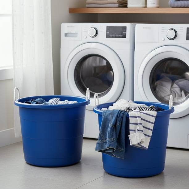 HOMZ Rope-Handle 18-Gallon Open Storage Tubs, Plastic Buckets