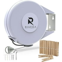 RIVEDA Retractable Clothesline with 12 Wooden Clothespins – 40 Feet PVC Clothesline Rope with Heavy Duty Wall Mount – Perfect Portable Laundry Line for Indoor & Outdoor Use