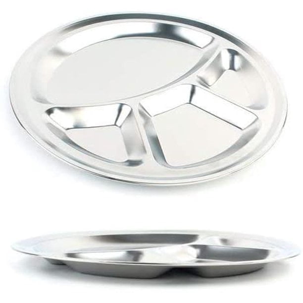 12 Inches Set of 2 Stainless Steel Round Divided Dinner Plate 3 sections 
