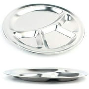 KOVOT Set of 2 Round Divided Dinner Plates | Stainless Steel 12.5" Inch Diameter Plates With 4 Compartments
