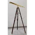 thumbnail image 3 of Shiny Brass Nautical Single Barrel Telescope Wooden Tripod Ideal Home Decor Brass Finish & Brown, 3 of 4