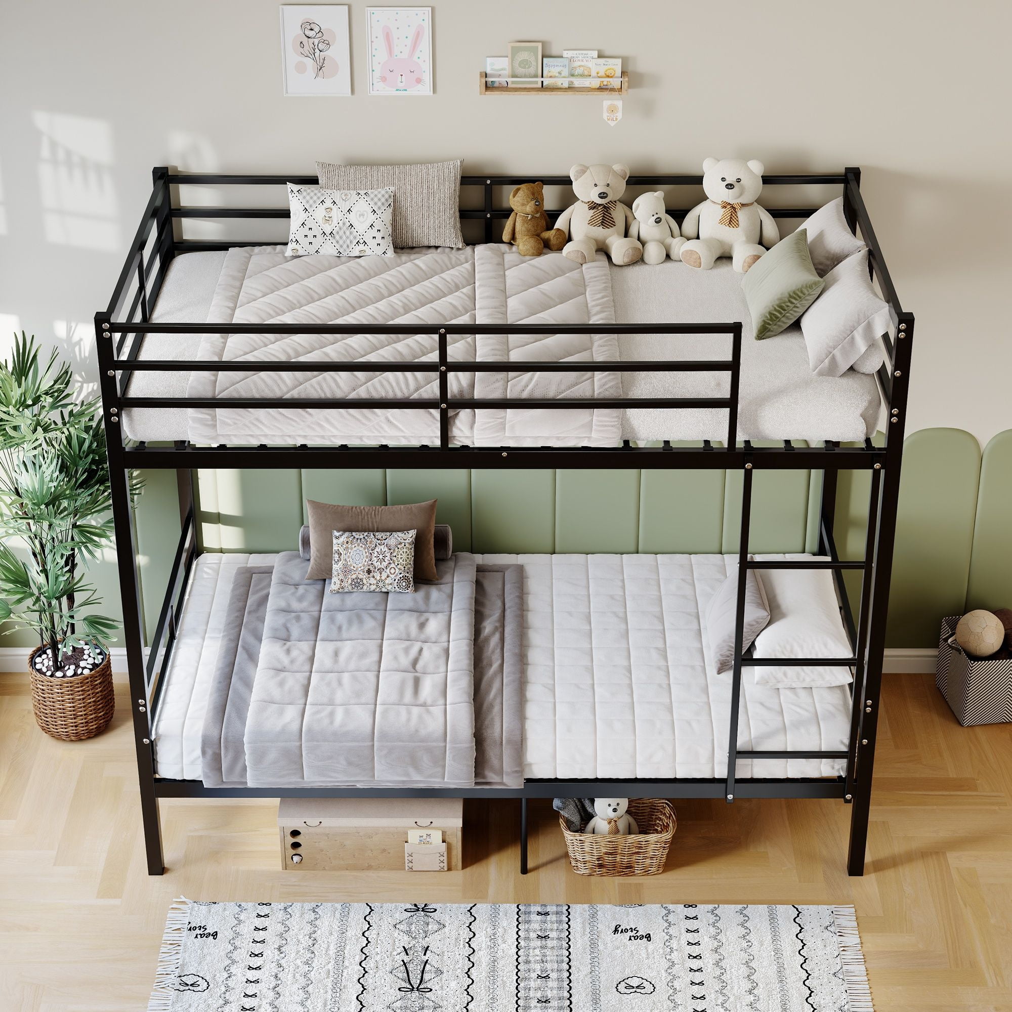 Alvantor Twin over Twin Metal Bunk Bed with 14.17" Guardrails, 480 lb Capacity, Black