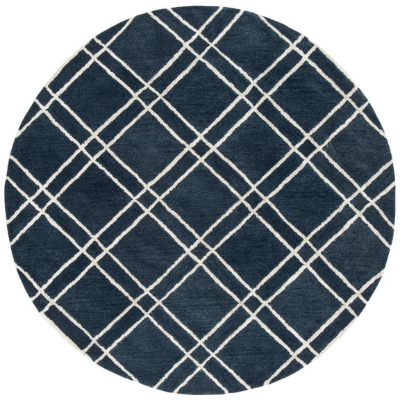 SAFAVIEH Himalaya Maralyn Geometric Wool Area Rug, Navy/Silver, 4' x 4' Round