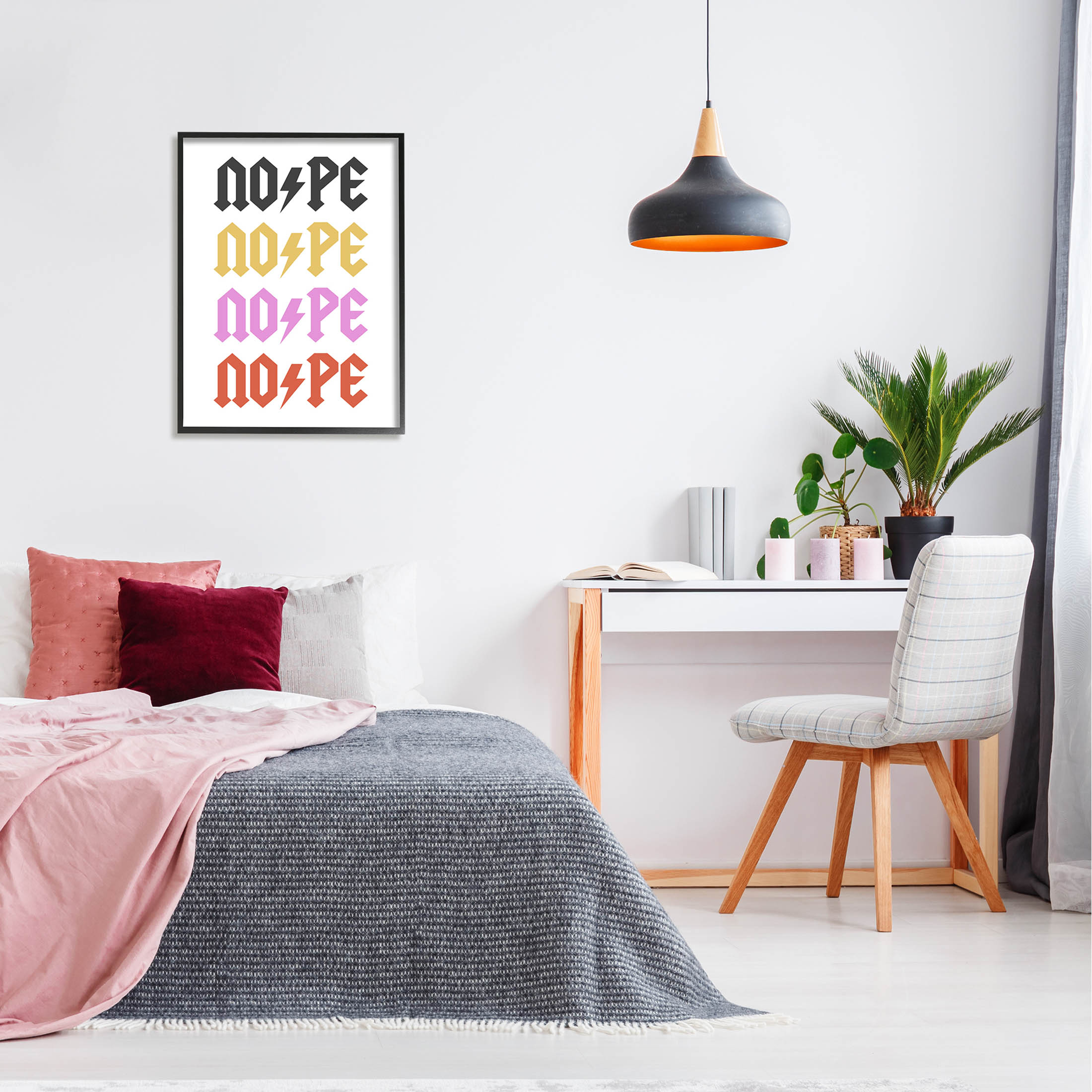 Nope Thunder Bold Symbol Phrase Typography Graphic Art Black Framed Art Print Wall Art