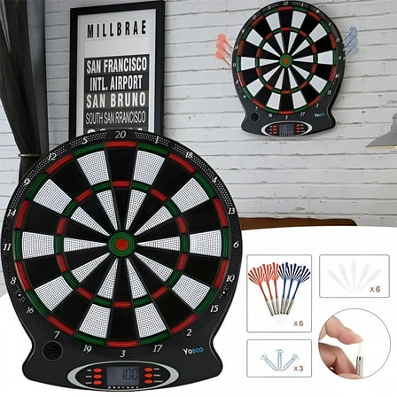 BESTSKY 15inch Dart boards for Adults and Kids, Professional Electronic Dart Hanging Set with 6pcs Darts (Black)