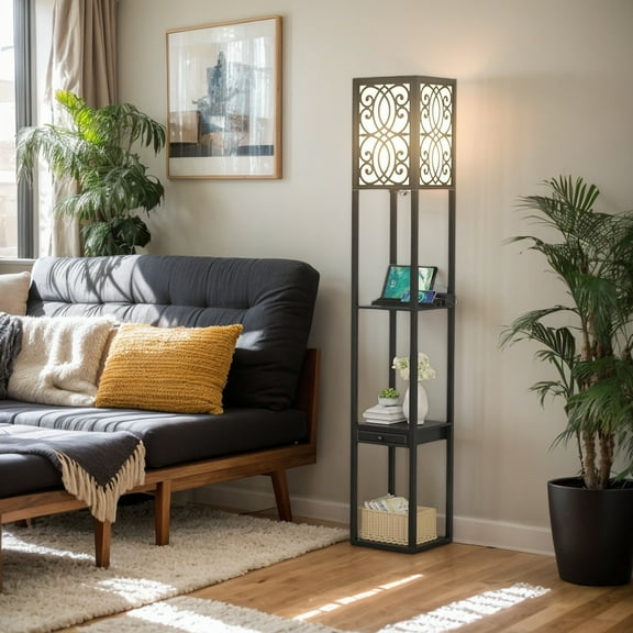 Resenkos Modern Standing Shelf Lamp with 1 Power Outlet and 2 USB Ports