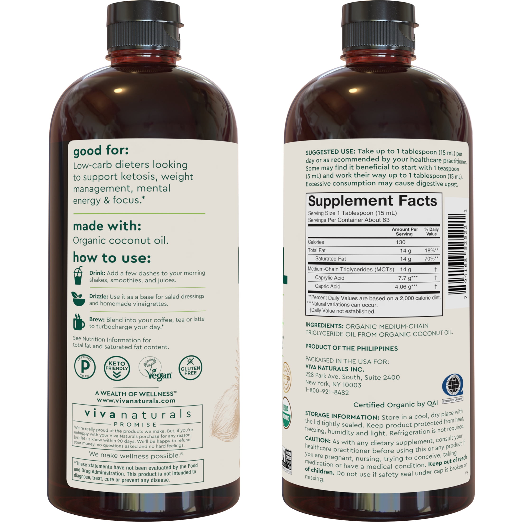 Viva Naturals Organic MCT Oil, 32 fl oz (1 QT) 946 mL