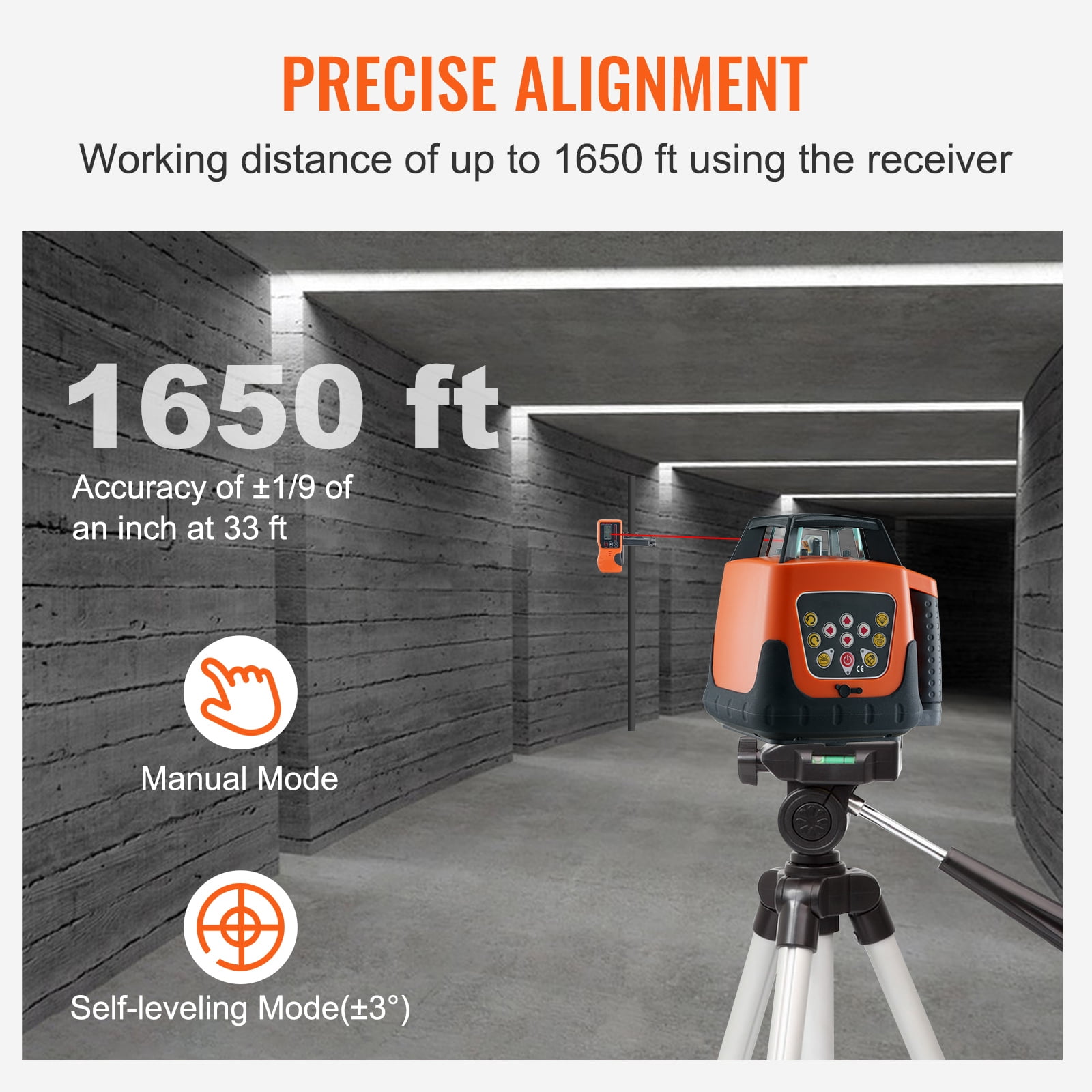KFFKFF Laser Level, 1650ft Range, 360° Self-Leveling Red Cross Line, Adjustable 5 Speeds & 4 Scan Angles, IP66 Water-Resistant, Remote & Manual Modes, Includes Battery