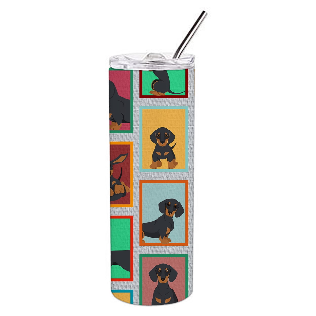 Carolines Treasures MLM1125TBL20 20 oz Unisex Lots of Black & Tan Dachshund Stainless Steel Skinny Tumbler