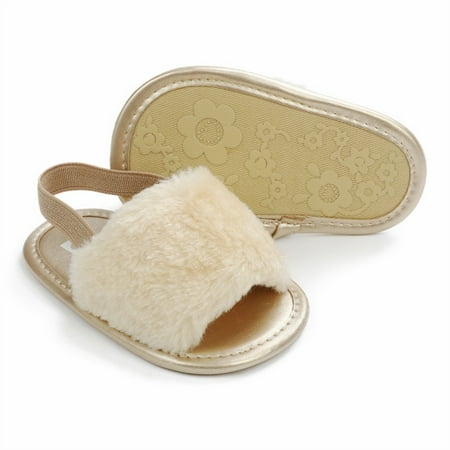 Baby Sweetie Baby Girls Plush Sandals Summer Open Toe Fur Princess Flats Walking Shoes for Toddler Newborn Infant