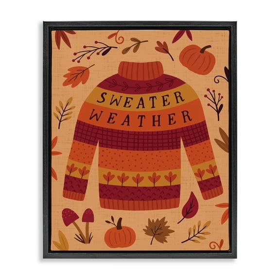 Stupell Industries Sweater Weather Cozy Fall Holiday Painting Black Floater Framed Canvas Art Print Wall Art, 17 x 21