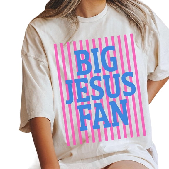 Striped Big Jesus Fan Christian Graphic Casual T-Shirt for Women