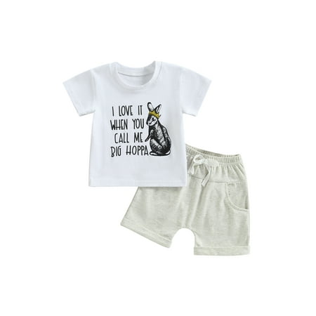 

Bagilaanoe 2Pcs Baby Boy Easter Outfits Cartoon Print Short Sleeve T-shirt Tops + Shorts 6M 12M 18M 24M Infant Short Pants Set