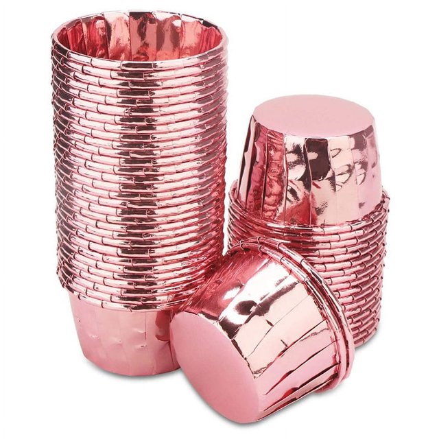 50 piezas de papel a prueba de aceite taza de pastel de oro rosa papel de aluminio de doble cara papel rizador papel Mafenmaifen resistente a altas temperaturas Qi Feng