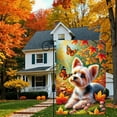 thumbnail image 2 of 1 piece, double-sided Autumn Garden Flag - 2D flat cute Yorkshire Terrier, butterfly and autumn leaf pattern design, courtyard sign, perfect for courtyard, lawn and outdoor decoration, garden decorat, 2 of 8