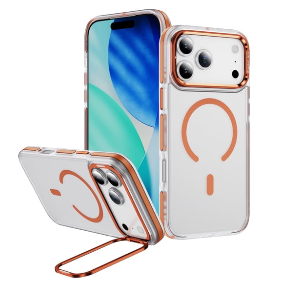 Corliven for iPhone 17 Pro Max Case, Magnetic PC TPU Kickstand Cover, Shockproof Anti-Scratch Protective Case, Wireless Charging Compatible, Orange