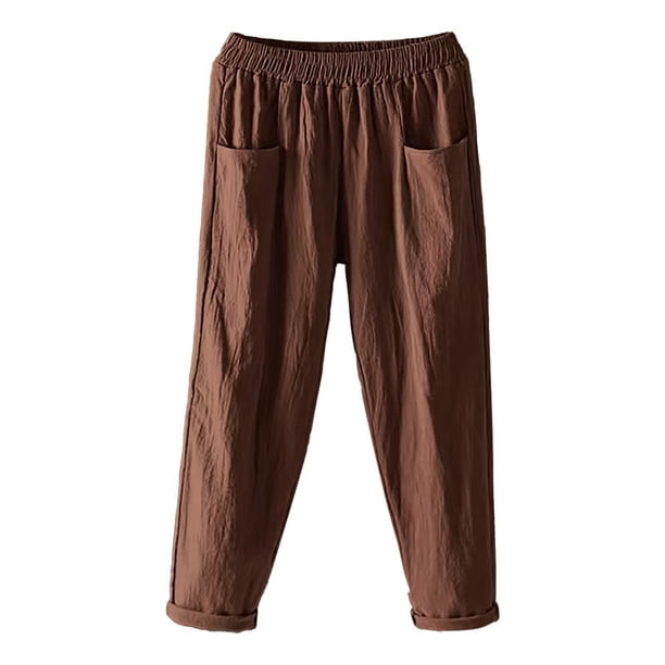 Gibobby pantalones holgados mujer Pantalones Haren de bolsillo informales sólidos para mujer, pantalones , pantalones sueltos con cintura elástica (Café, XL)