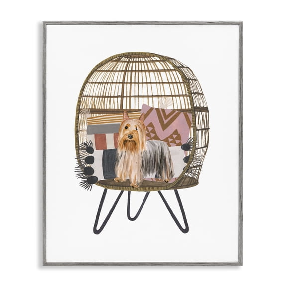 Stupell Industries Bohemian Puppy Dog Chair Pet Gray Framed Giclee Art, 11 x 14, by Melissa Wang