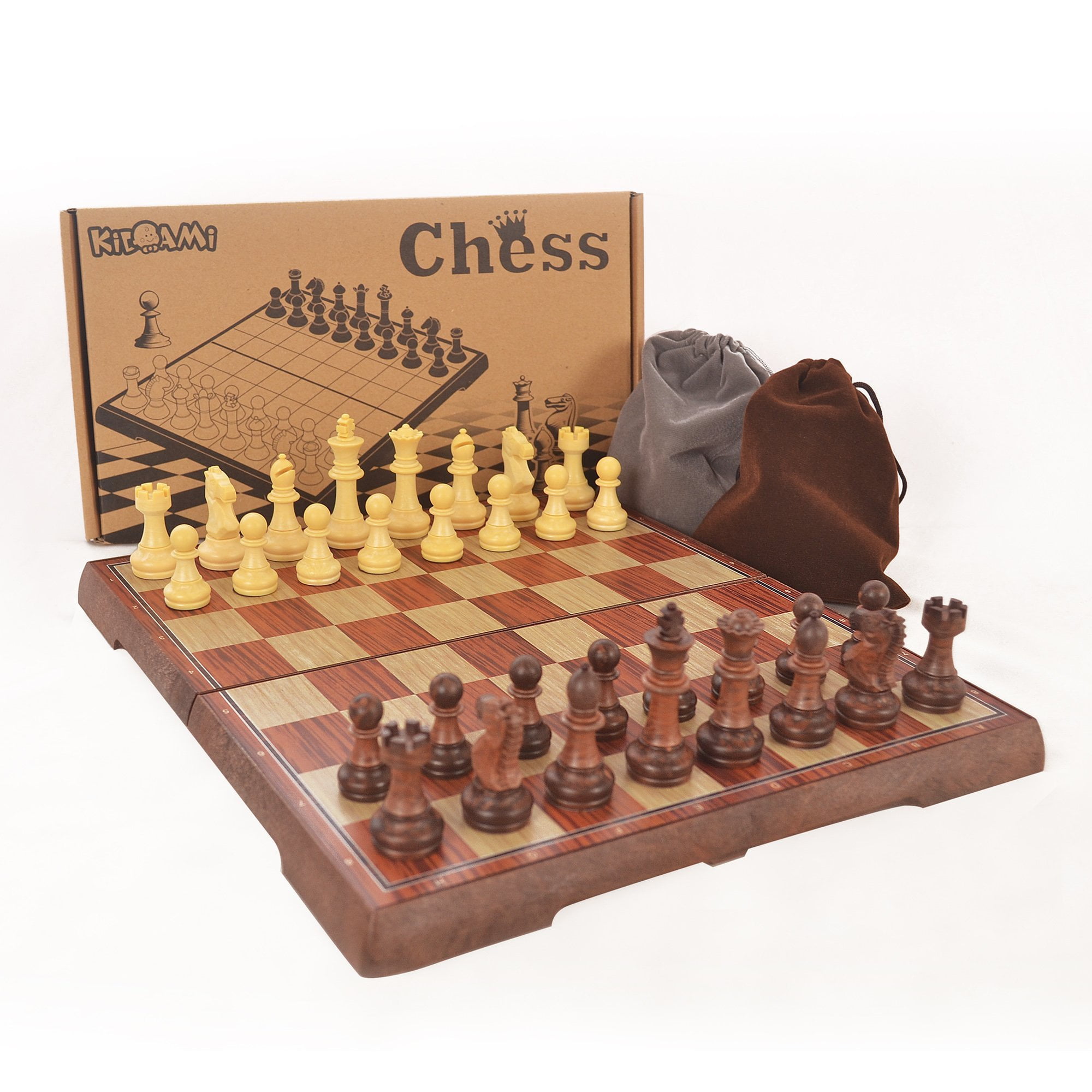 KIDAMI Folding Magnetic Chess Set With Storage Bags for Easy Carry 12in for sale online 