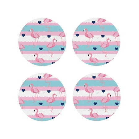 

Fuzoiu Flamingo1 Print Leather Coasters Set Drink Coasters Set of 4 for Tabletop Protection Durable PVC Coasters Home Décor and Housewarming Gift-Round Shape