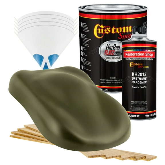 Custom Shop - Olive Drab Green - Hot Rod Flatz Flat Matte Satin Urethane Auto Paint - Complete Gallon Paint Kit - Professional Low Sheen Automotive, Car Truck Coating, 4:1 Mix Ratio