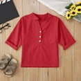 thumbnail image 7 of WOYY Big Boys Cotton Linen Henley T-Shirt Solid 3/4 Sleeve V Neck Blouse, Sizes 5-13, 7 of 7