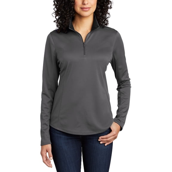 Just Blanks Ladies Silk Touch Performance 1/4-Zip Pullover, Steel Grey/ Black, 4XL