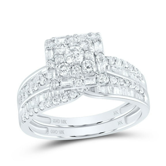 10k White Gold 1CTW-Diamond Bridal Cluster Ring