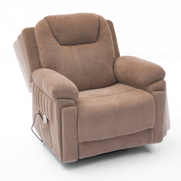 Pmango Electric Automatic Rocking Recliner Chair for Adults with 3 Speeds, Wired Remote Control, Power Auto Rocking Recliner, 5-15 Minutes Rocking Timer Function, for Living Room/Nursery, Light Brown