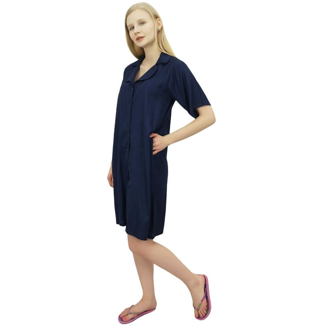 Bimba Robe de Nuit Demoiselle d'Honneur pour Femme à Manches Courtes, Chemise Bordeaux avec Poches-6