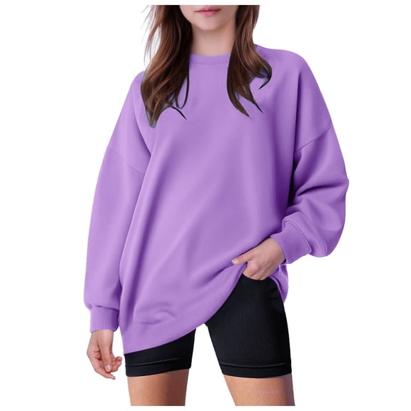 felwors Womens Oversized Sweatshirts Hoodies Fleece Crewneck Sweaters Casual Tops Comfy Fall Fashion Outfits Winter Clothes 2025 Purple, M